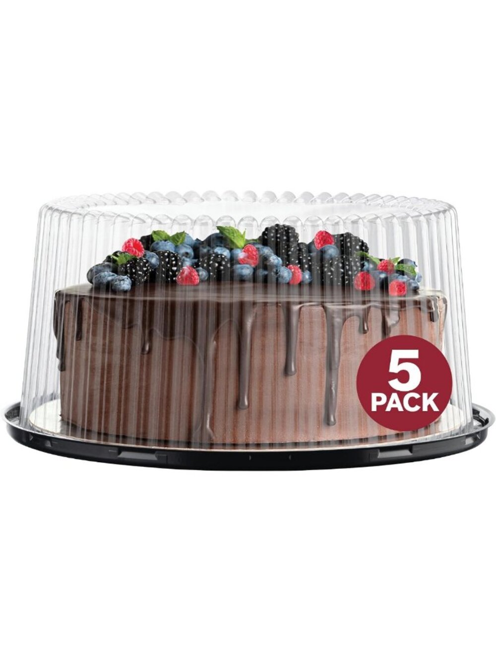 10-11" Clear Plastic Cake Carriers with Dome Lids & Boards | 5 Round Transport